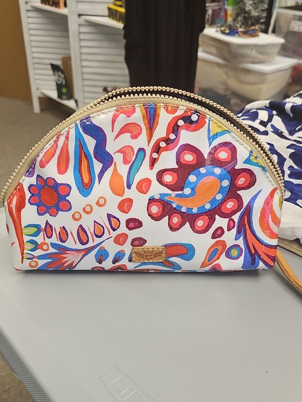 Authentic Consuela Colorful Zip-Top Cosmetic Pouch Bag Multi-Color Paisley